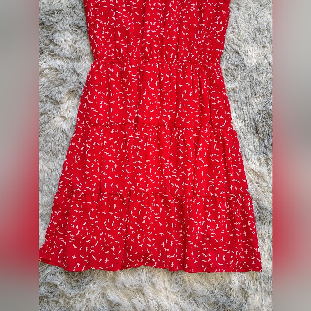 *NWOT* Monteau LA Women's Medium Red Ruffle Tiered Sleeveless Halter Midi Dress - Picture 7 of 13